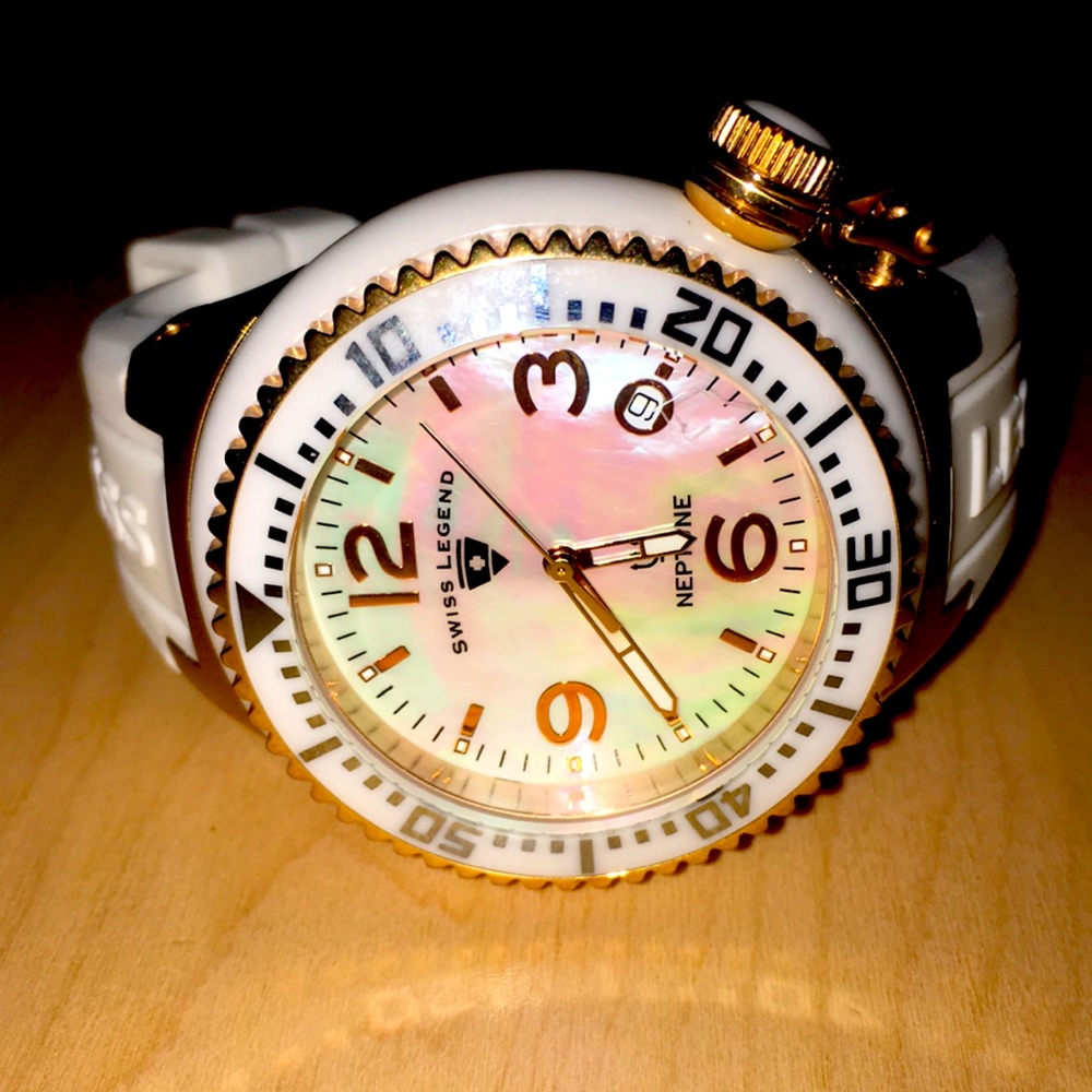 NEW SWISS LEGEND NEPTUNE UNI WHITE ROSE GOLD WATCH